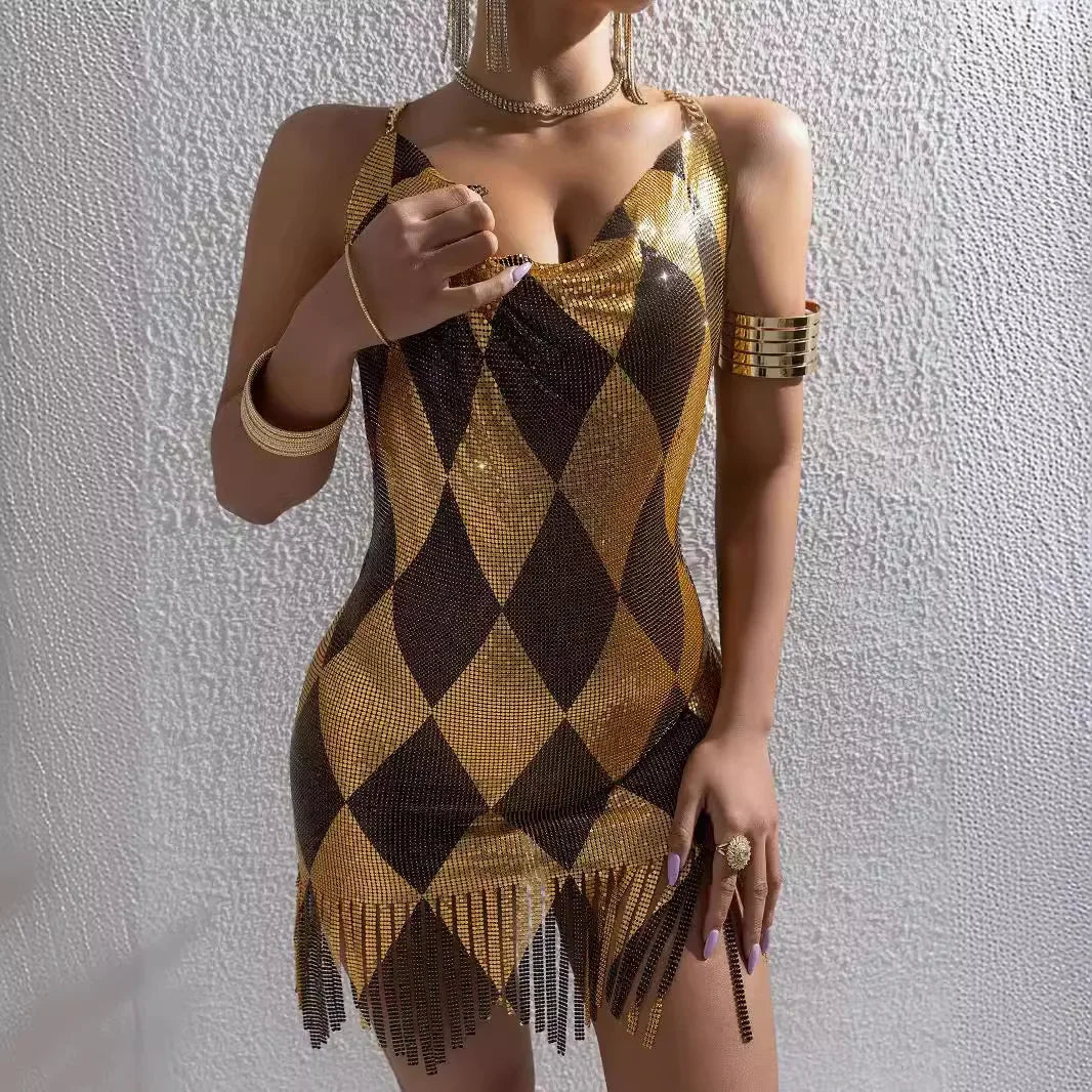 Sexy Metal Backless Summer Dress Fashionable Women's Mini Skirt Style Sleeveless Hanging Neck Design New Hot Sale Of The Season