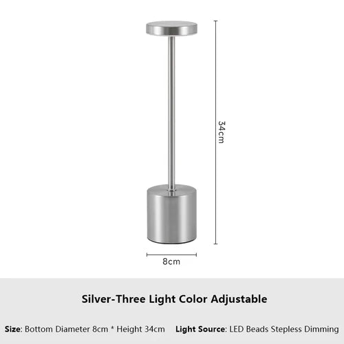 USB Rechargeable LED Table Lamp Touch Switch Three Colors Metal Desk