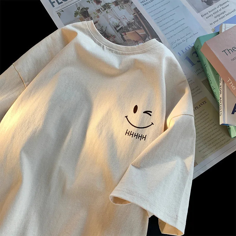 Men Women's Smiling Face Funny Fashion Couple Short Sleeved T-shirt