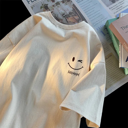 Men Women's Smiling Face Funny Fashion Couple Short Sleeved T-shirt