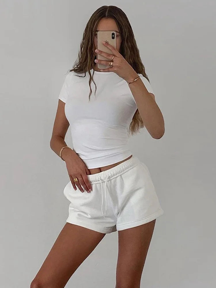 Spring New Short Sleeve T-Shirt Women Solid Simple Casual Soft