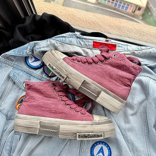 New Vintage Canvas Shoes Man High Top Platform Skateboard Shoes Men