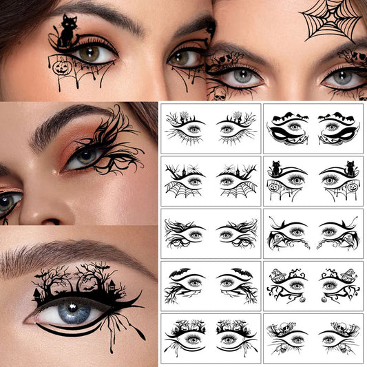 10pcs Halloween Facial Makeup Temporary Tattoo Stickers Waterproof Eye Decoration Tattoo