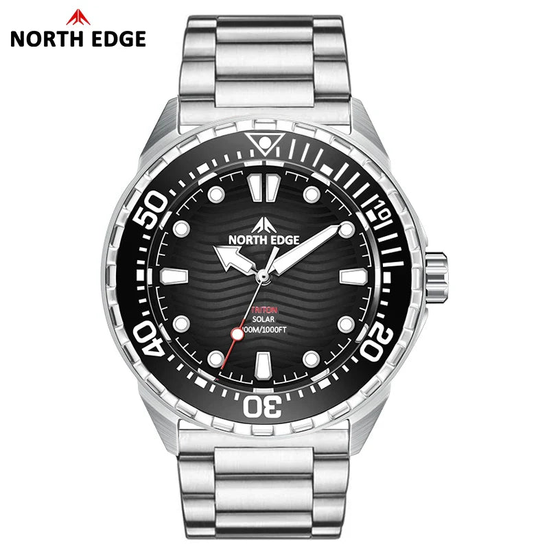 NORTH EDGE 2025 New TRITON Solar Powered Dive Watch Men Luxury Quartz Watches For Men 316L Stainless Steel Case Waterproof 300M