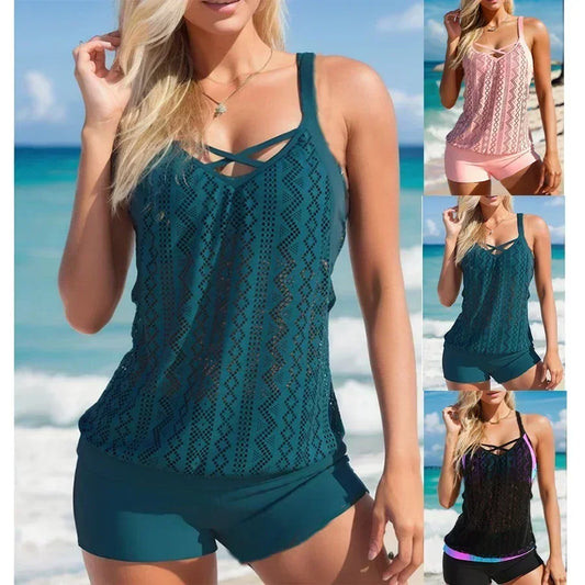 Women's Beachwear Backless Women's Hollow Out Tankini Two Piece Bikini