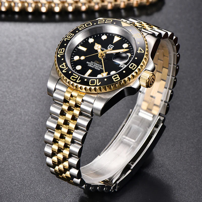 New PAGANI DESIGN Top Brand GMT Mens Wristwatch Sapphire Glass Automatic Men's Watch 100M Waterproof 40mm Men Mechanical Watches