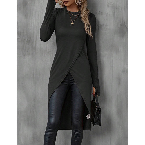 Mia Muse Women's T-Shirts Autumn French Decent Plain Long Sleeve Crew