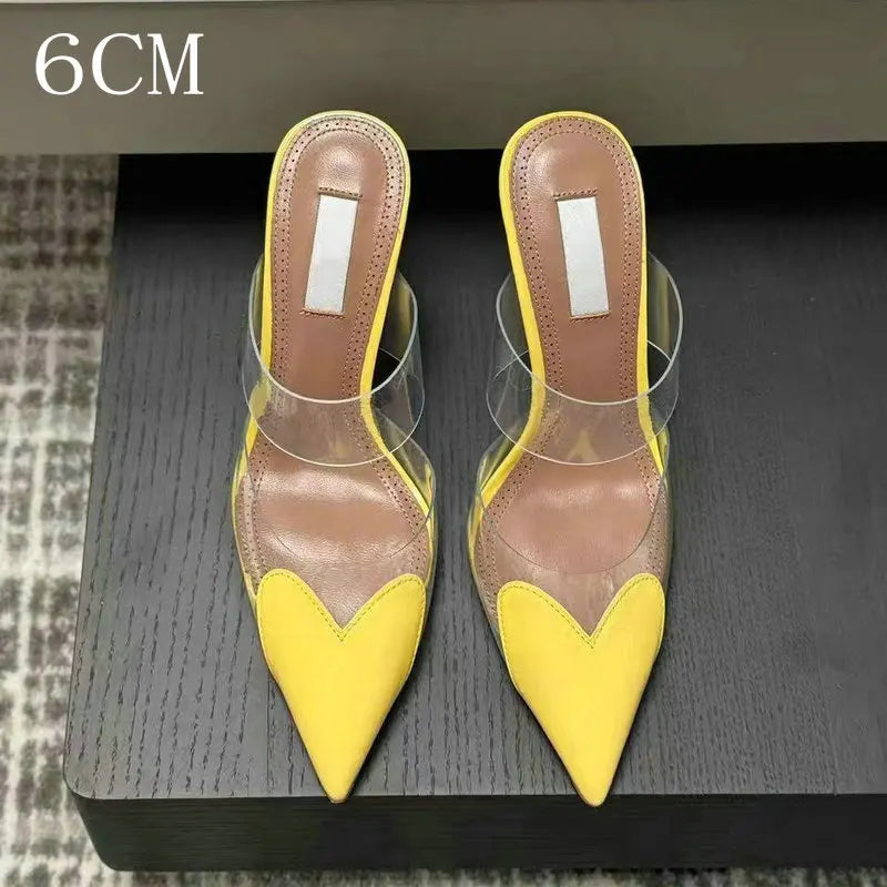 6cm/8cm/10cm High Heels Summer Transparent Sexy Patchwork Color Sandals Women'S Half Pointed Female Slippers