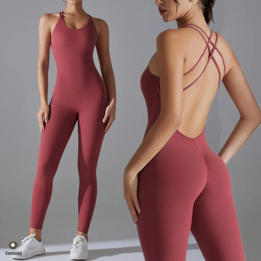 Plus Size S-XL Back V Bodysuits Sports Women Gym Rompers Yoga Set
