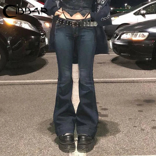 CIBBAR y2k Flare Jeans Casual Low Rise Cute Trousers Aesthetic