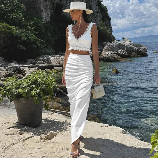 Lace V Neck Women High Waisted Bikini Set Bikini Swimsuit Push Up Tank Top Separate Two-Piece Swimsuit Backless Swimwears