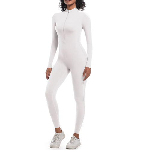 S-XL 2025 Nylon Zipper Long Sleeve Yoga Set Women One Piece Jumpsuit