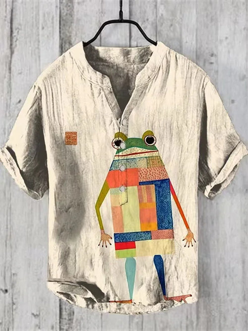 Henry Shirt - Men's Frog Print Short sleeved T-shirt, Casual Loose