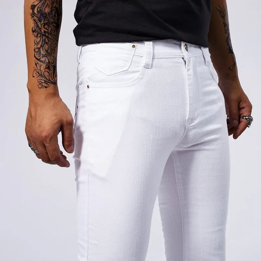 Men's White Casual Jeans New Denim Pants Comfortable Fashion Stretch