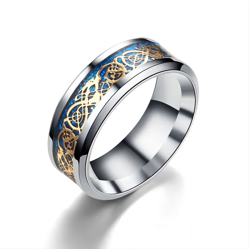20 Colors Men Jewelry Red Blue Black Dragon Inlay Comfort Fit Stainless Steel Rings For Wedding Wide 8mm