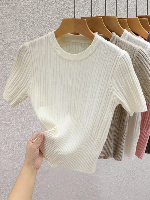 2024 Summer T shirts for Women Casual Female Korean Knit Streetwear
