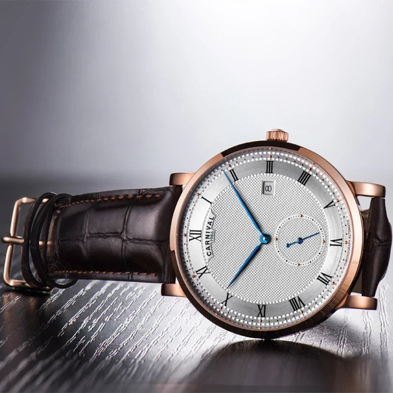 Carnival Brand Luxury Watches for Men Fashion Waterproof Rose Gold Silver Calendar Automatic Mechanical Wristwatch Reloj Hombre