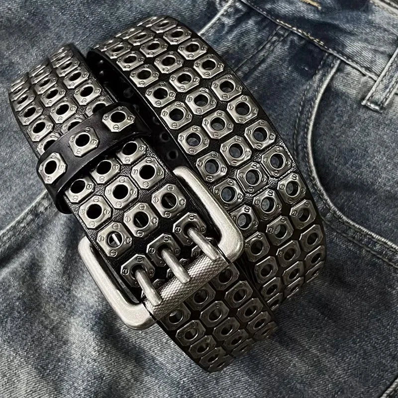 High Quality Hollow Rivet Designer Belt For Men And Women Gothic