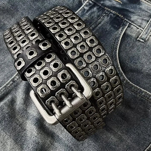 High Quality Hollow Rivet Designer Belt For Men And Women Gothic