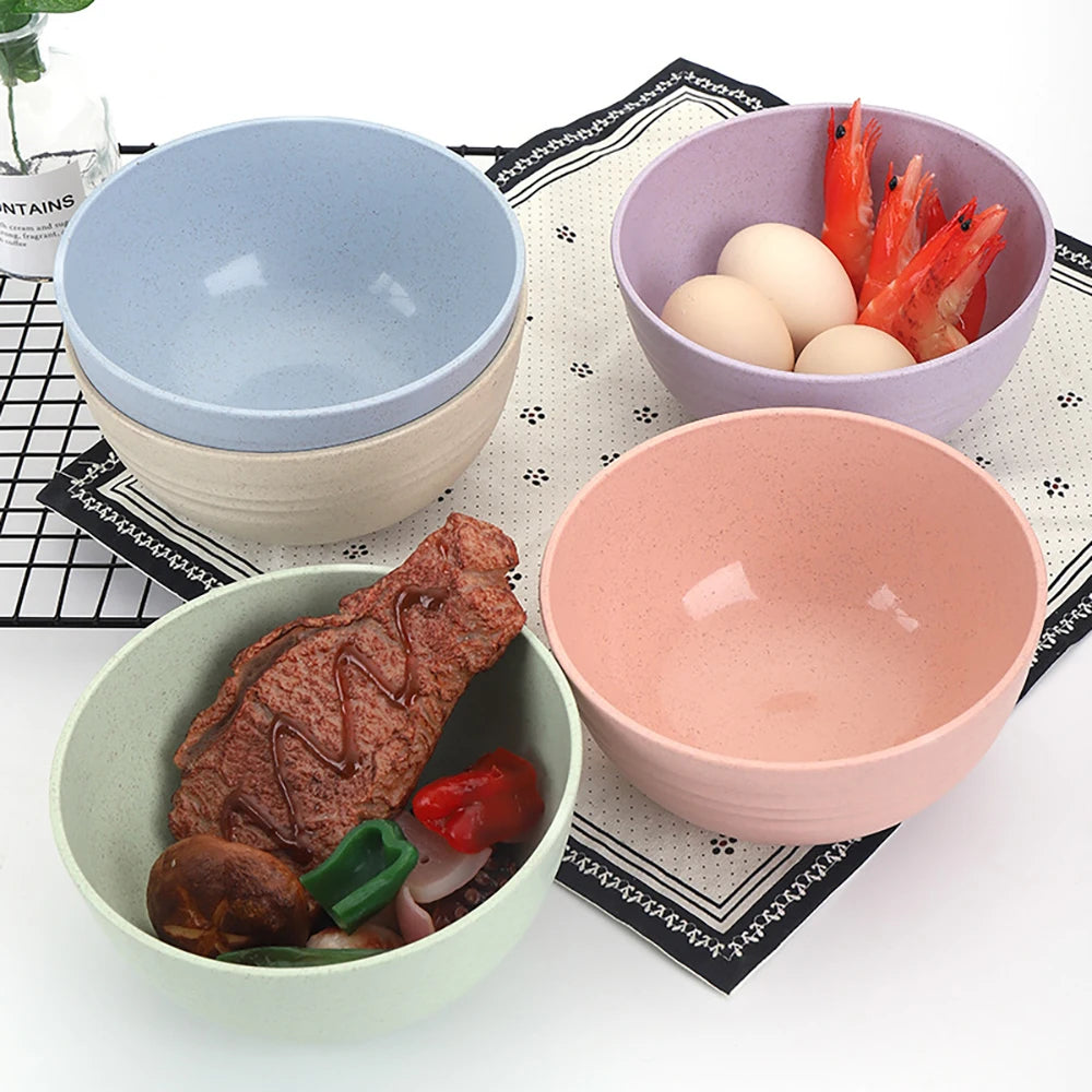3PCS Nordic Colored Wheat Straw Bowls Circular Shatter Resistant