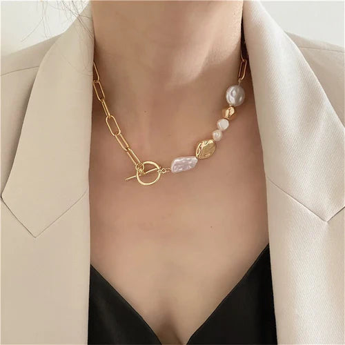 FNIO Pearl Chain Choker Necklace For Women Collar Goth Necklaces