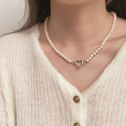 FNIO Pearl Chain Choker Necklace For Women Collar Goth Necklaces