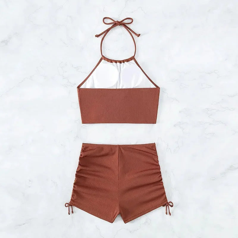 New Arrival High-Waist Strap & Tie Swimsuit, Women's Summer Square-Leg Bikini for Beach