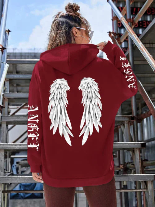 Beautiful Angel Wings Printed Hoodies Women Warm Comfortable Casual