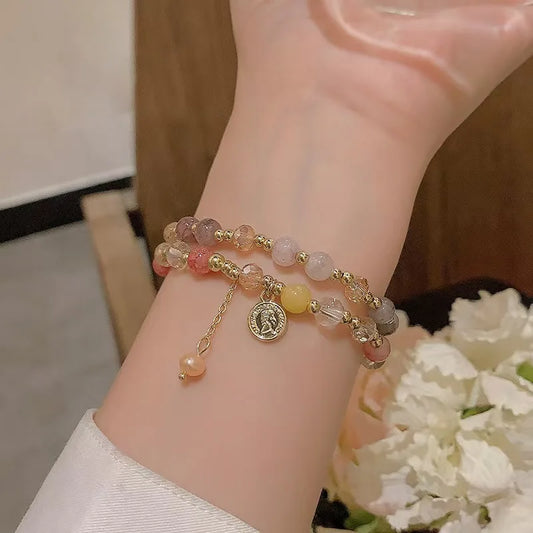 Double Crystal Beaded Bracelet Women Light Luxury Vintage Stacking