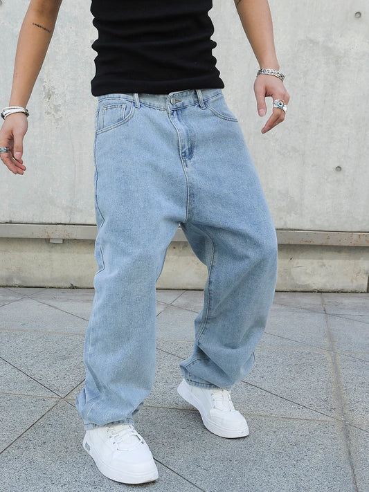 Spring Autumn Men Baggy Jeans Oversize Straight Loose Casual Denim