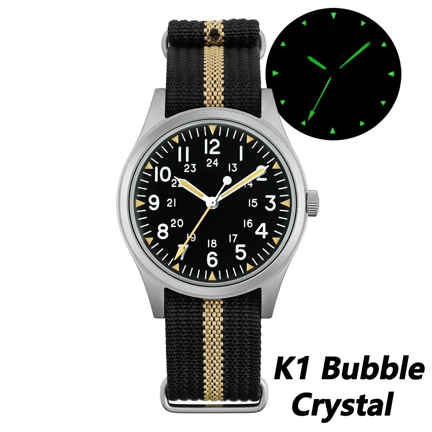 Militado ML07 Vintage Watch Miyota Super 2035 Movement Domed Sapphire Crystal Luminous 10Bar Waterproof 36mm Military Watches