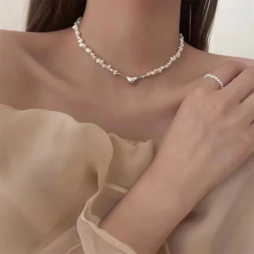 FNIO Pearl Chain Choker Necklace For Women Collar Goth Necklaces