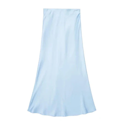 TRAFZA 2024 Y2K Casual Women Long Skirt Spring Elastic High Waisted