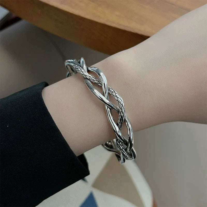 Vintage Mens Jewellery Woven Twist Texture Bracelet Bangles for Women