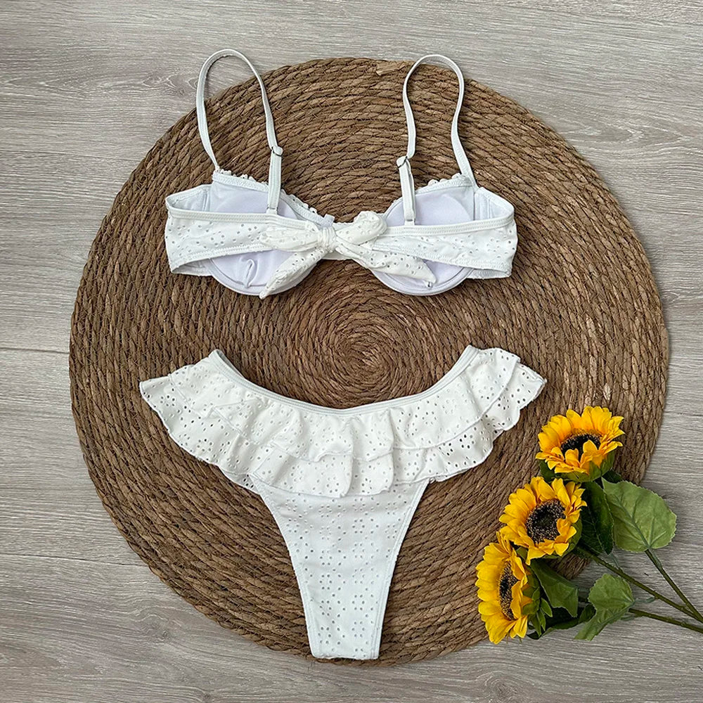 2024 Sexy Bikinis Floral Swimsuit Women Swimwear Push Up Beachwear Solid Bathing Suit Brazilian Bikini Set biquini Female