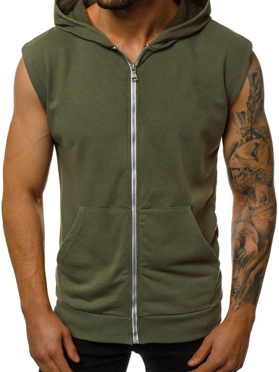 Wearing men's summer slim fashion fitness sports sleeveless vest,