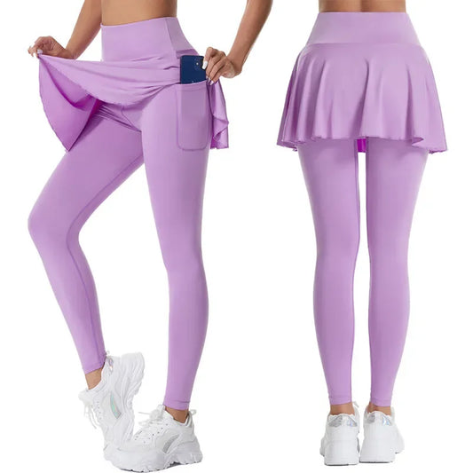 Women High Waist Leggings Solid Color Tennis Pleated Skirts Autumn