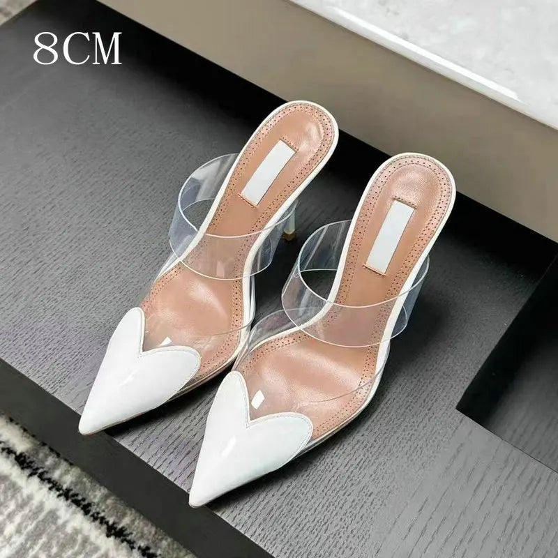 6cm/8cm/10cm High Heels Summer Transparent Sexy Patchwork Color Sandals Women'S Half Pointed Female Slippers