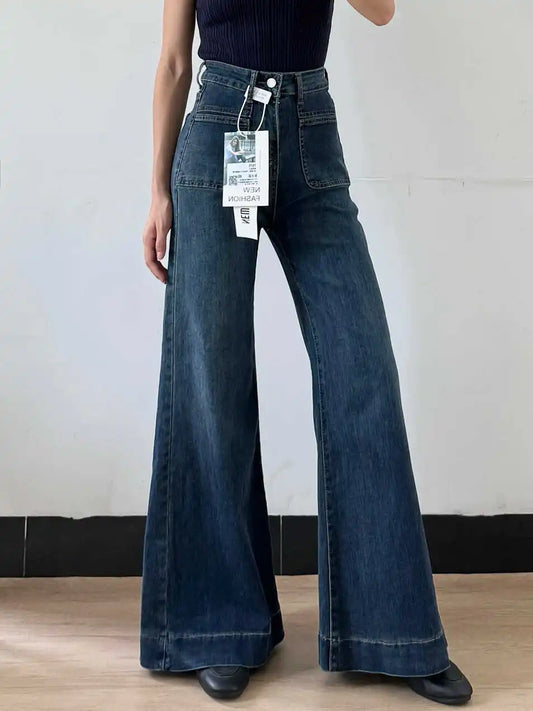 Women's Autumn New Fashion Retro Micro-flared Jeans, Solid Color