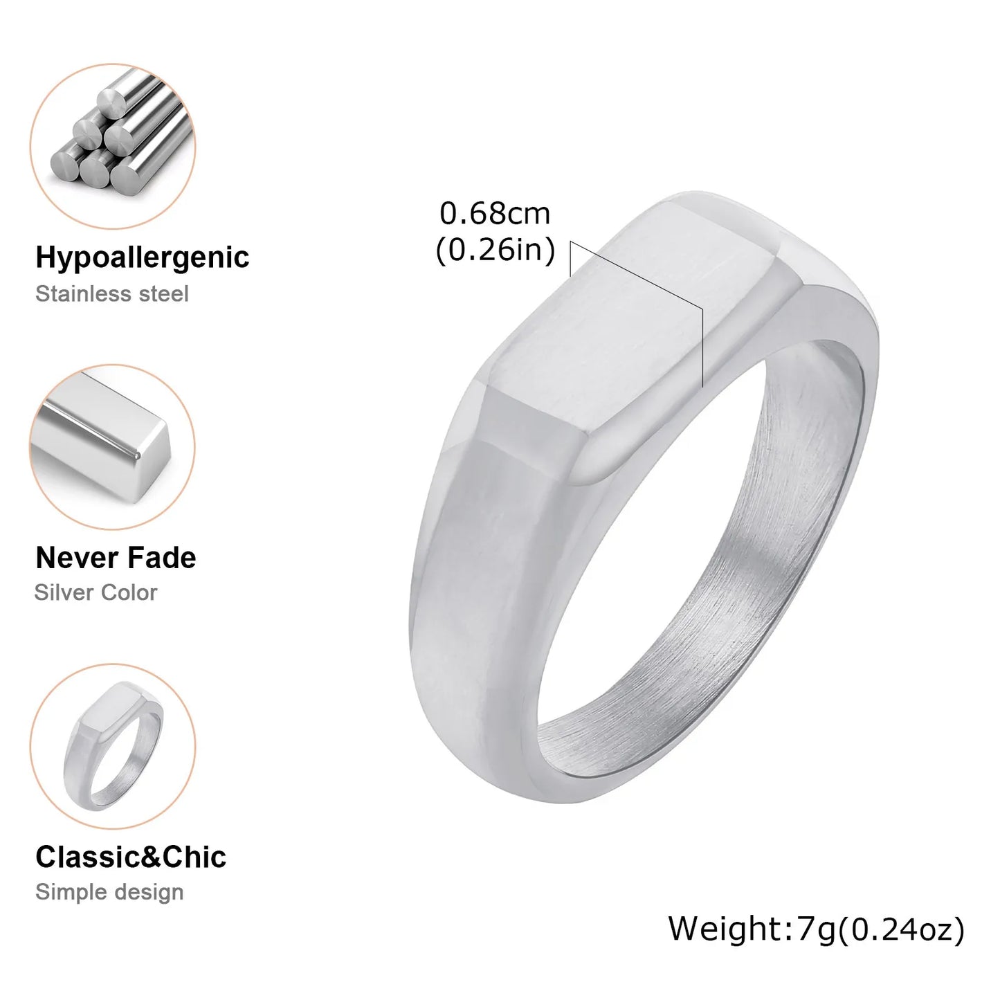 Stainless Steel Signet Ring for Men Women,Gold Silver Color Band Ring Pinky Ring Cool Finger Ring,Simple Jewelry Gift for Him