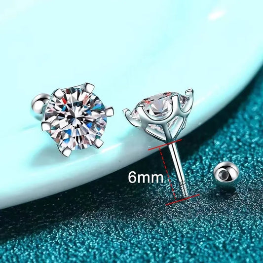TY 0.3-2CT Moissanite Earrings 925 Sterling Silver Round Cut Stud Earrings Piercing Earrings for Men and Women Fine Jewelry