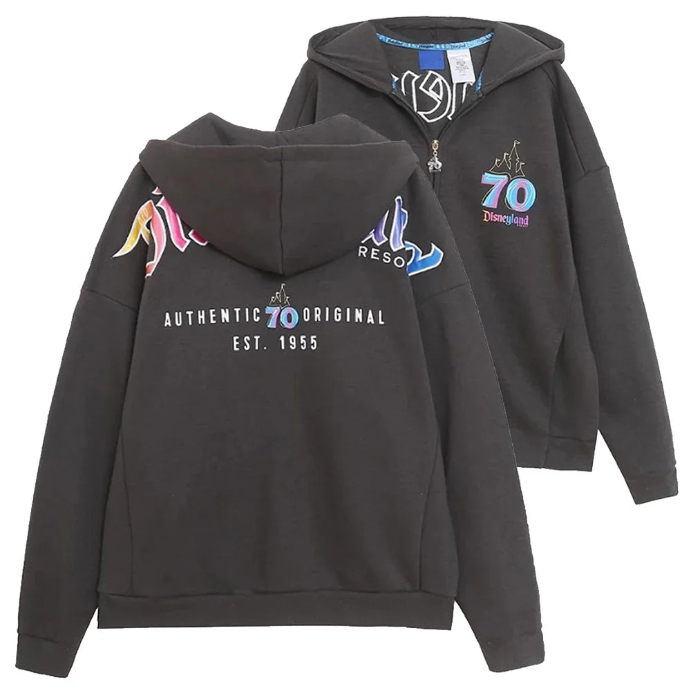 Disney World Castle Letter Magic Mickey Mouse Cartoon Print Embroidery Fleece Sweatshirt Women Hooded Zipper VELOUR Jumper Top