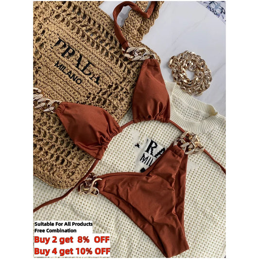 Entry Luxury Soft Fabric Chain Bikini Set Nice Colors S-XL Swimsuit