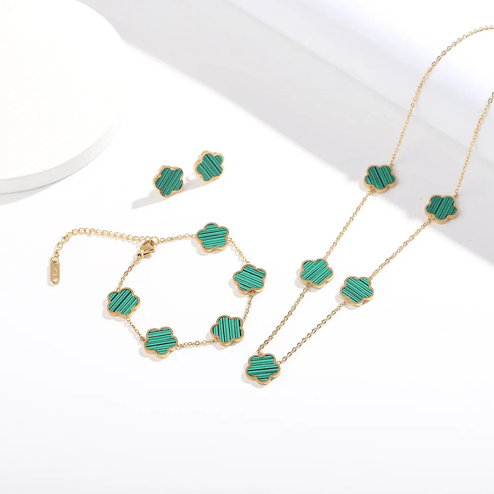 ALTERA 2023 High Quality Stainless Steel Luxury Five Leaf Flower Pendant Jewelry Set/3pcs for Women Clover Bracelet Jewelry Gift