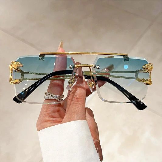 1pcs Retro Frameless MEN'S AND WOMEN'S Sunglasses, Fashionable, Nickel