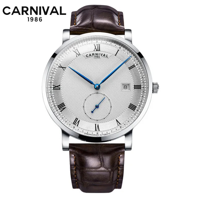 Carnival Brand Luxury Watches for Men Fashion Waterproof Rose Gold Silver Calendar Automatic Mechanical Wristwatch Reloj Hombre