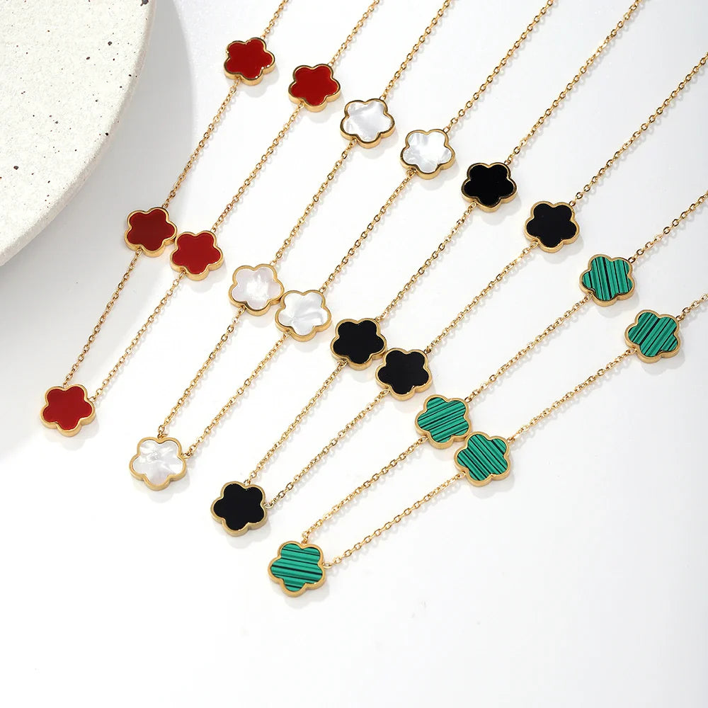 ALTERA 2023 High Quality Stainless Steel Luxury Five Leaf Flower Pendant Jewelry Set/3pcs for Women Clover Bracelet Jewelry Gift