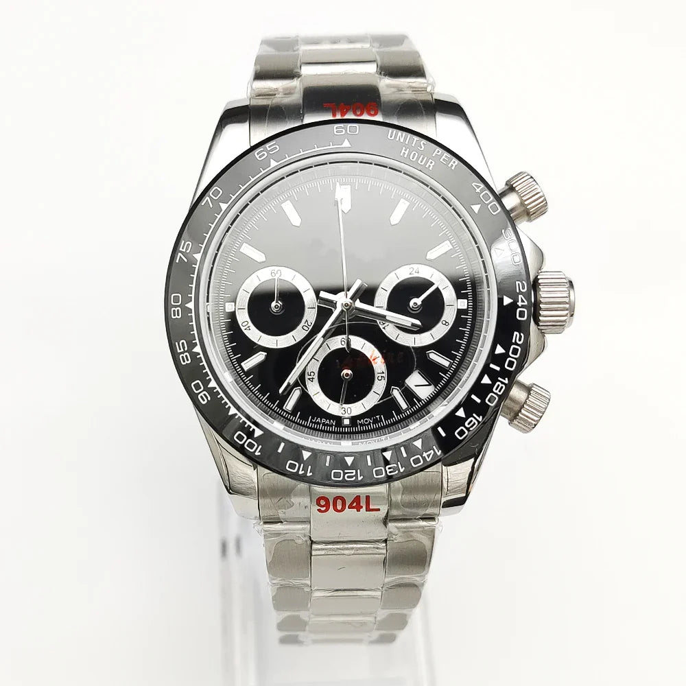 20 color Business 39mm Quartz Watch Men's Timing Sapphire Crystal VK63 Movement Calendar Luminous Blue Dial Stainless Steel Stra