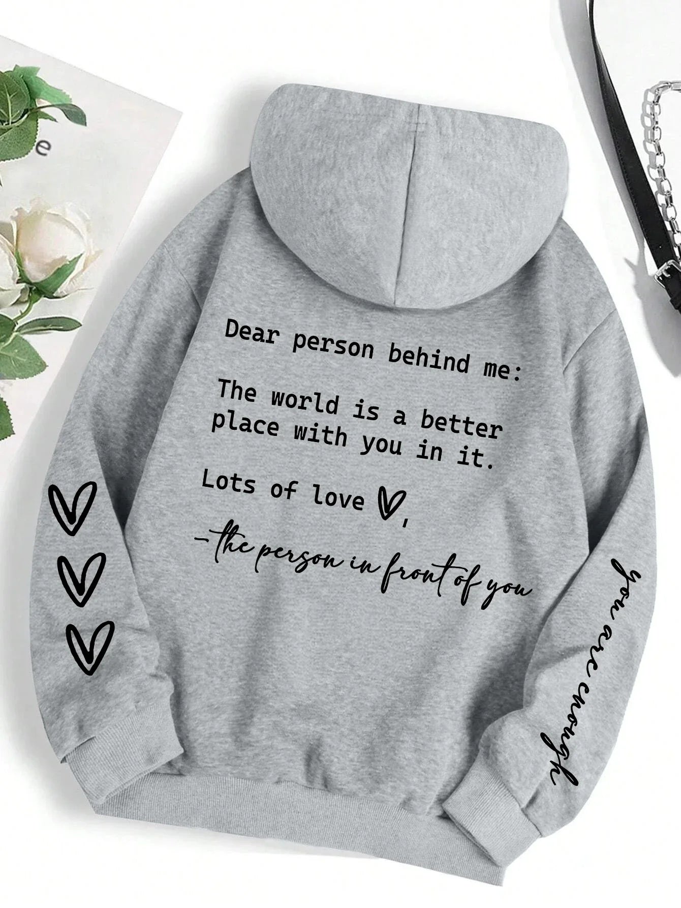 Dear Person Behind Me Letter Graphic Print Hoody Women's Fashion Soft Sweatshirt Autumn Warm Fleece Hooded Casual Loose Tops