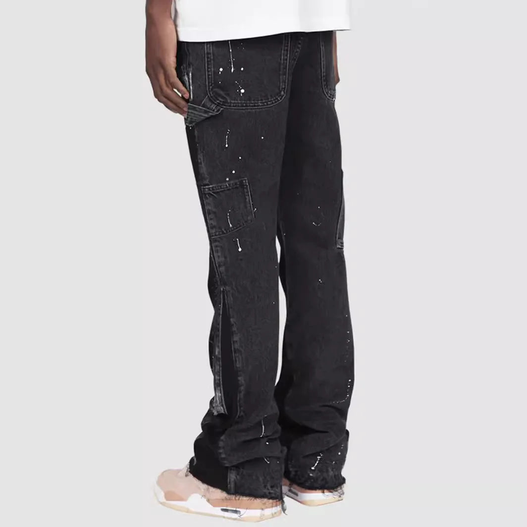 Washed Jeans Men Vintage Ankle Length Trousers Mid Waist Pockets